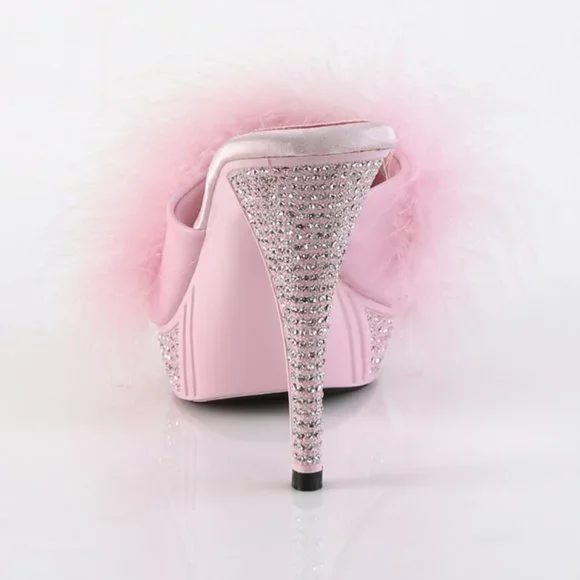 Barbiecore Barbie Rhinestone Marabou Mules High Heel Shoes - Picture 2 of 5